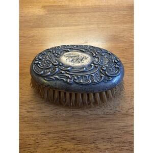 Antique Art Nouveau sterling silver vanity brush repoussé Victorian Monogrammed